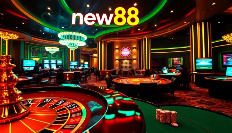 Experience the thrill of online gambling at new88 with captivating casino tables and vibrant gaming atmosphere.