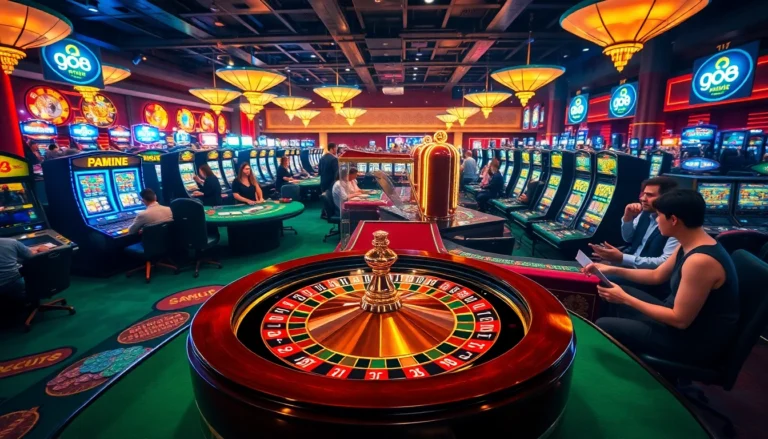 Players enjoying thrilling casino games and betting at go8, featuring lively roulette and poker tables.