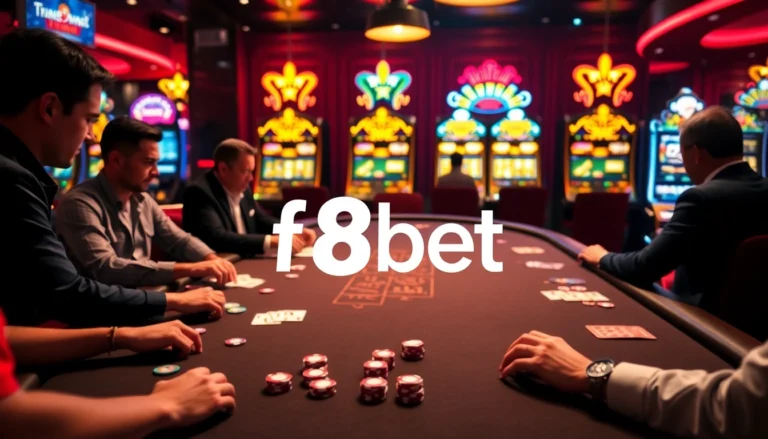 Experience the excitement of poker at f8bet with vibrant tables and lively players engaged in thrilling games.
