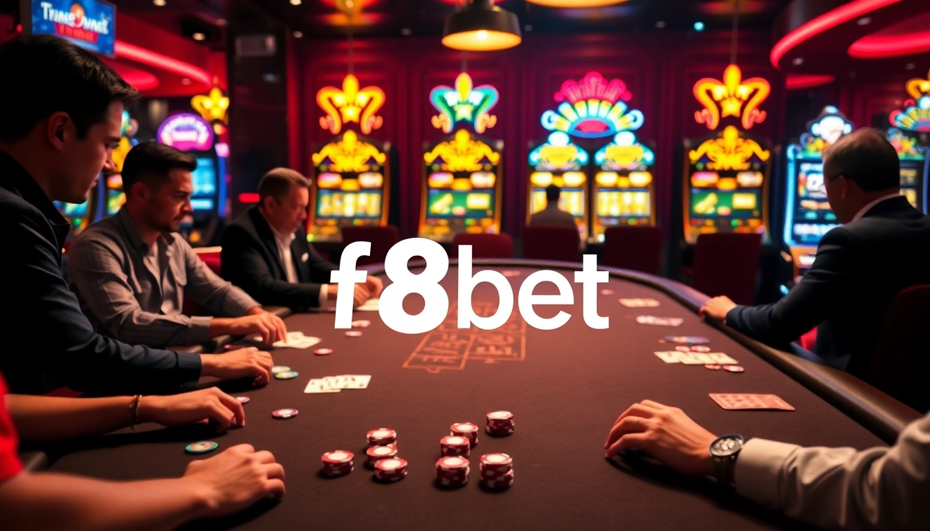 Experience the excitement of poker at f8bet with vibrant tables and lively players engaged in thrilling games.